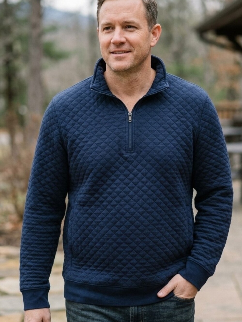 TOMMY JOHN 2XL Men's Navy Quilted Half-Zip,  The Lounge & Activewear Collection